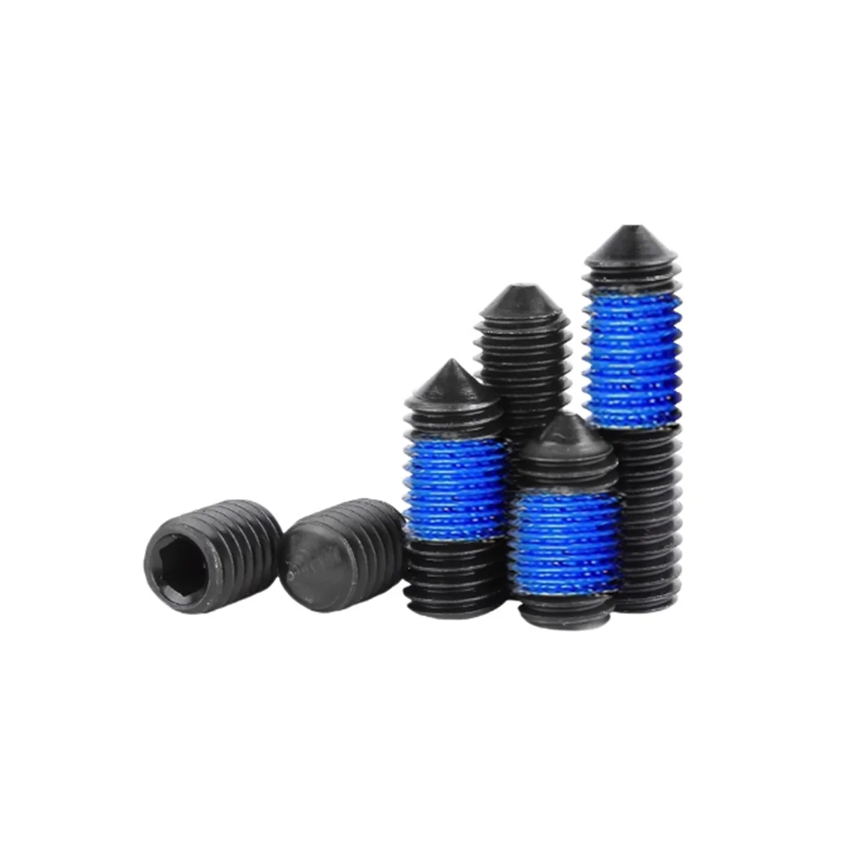 12.9 Grade Carbon Steel Black Hexagonal Pointed Tail Coated With Blue Glue Anti Loosening Set Screw M3M4M5M6M8