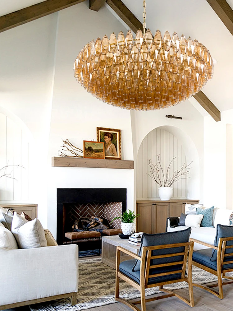 

Round Pendant Lights Glass Home Decor Villa American Style Light Fixture Led Hanging Lamps for Ceiling Hall Suspension Lustres