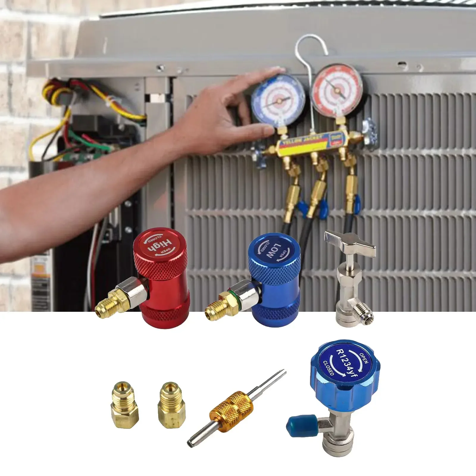 

Tech R1234yf For HVAC Quick Couplers Set with Leak Prevention Features and Valve Core Tool for Efficient AC System Service