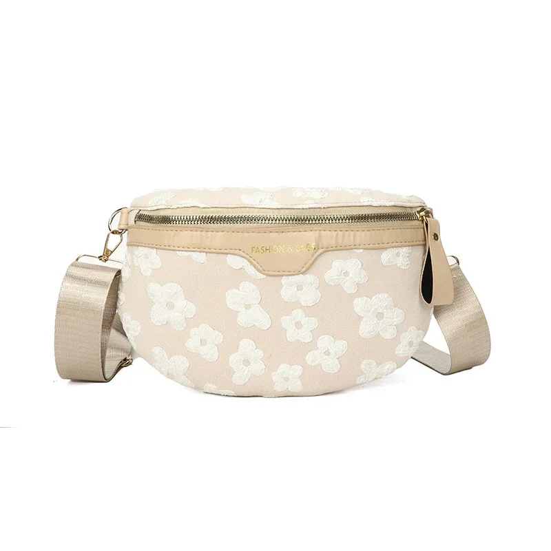 2024 Flower Soft Fabric Waist Bag Women Fan Bag Embroidered Leisure Waist Bag Women\'s Wide Backband Shoulder Crossbody Chest Bag