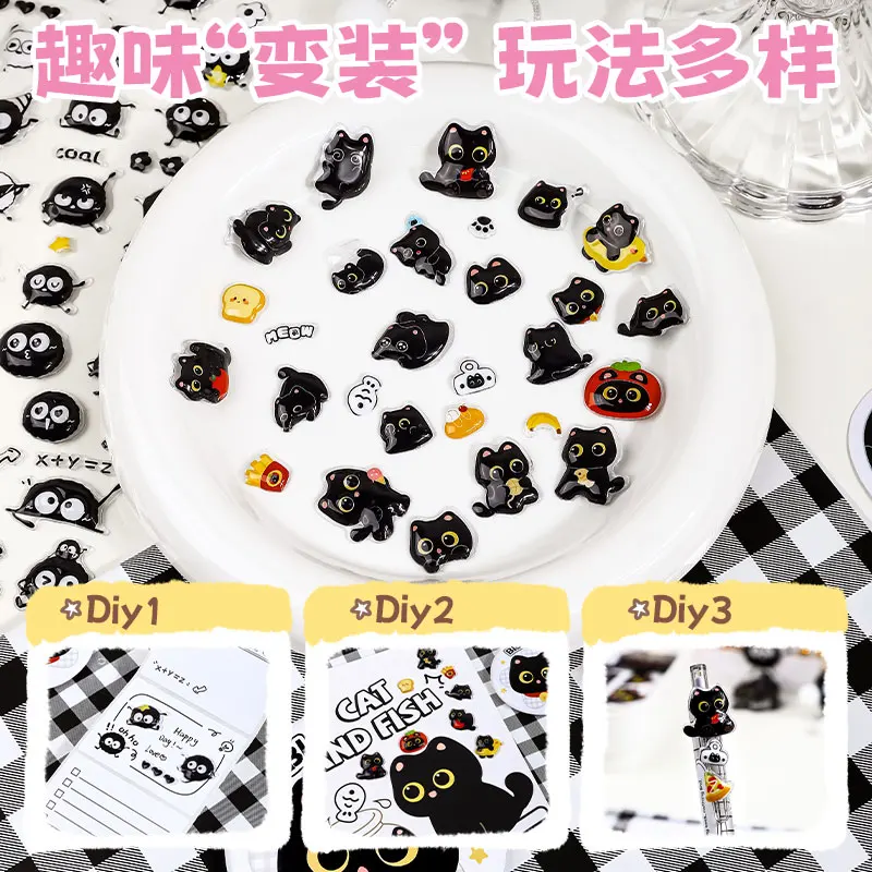 Adesivi in gelatina in rilievo 3D Adesivo animale cartone animato Gatto e cani Adesivi estetici Custodia per telefono fai da te Diario Adesivo di cancelleria Ssss D