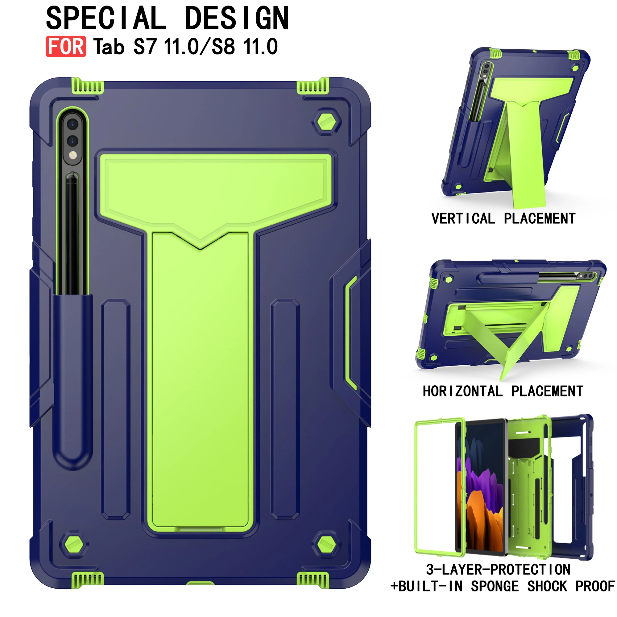 

Armor Case Universal for Samsung Galaxy Tab S8 S7 11 inch SM-X700 X706 SM-T870 T875 T876B Kickstand Heavy Duty Cover Shockproof
