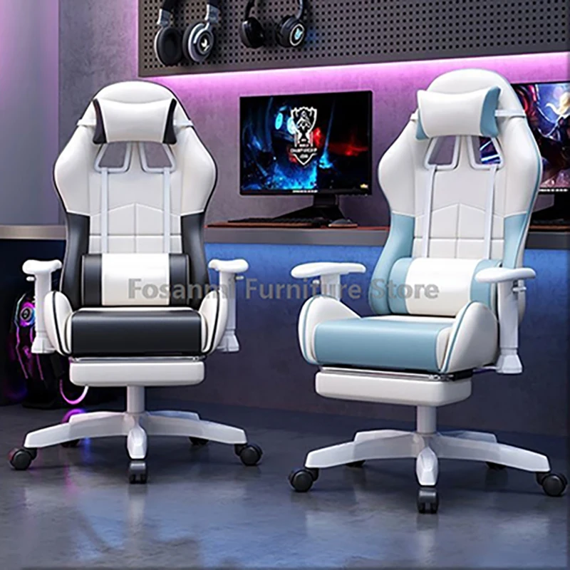 Gamer Leather Office Reclining Desk Chair with Adjustable Armrest Multi-Functional Computer Chair for Gaming with Lumbar Support