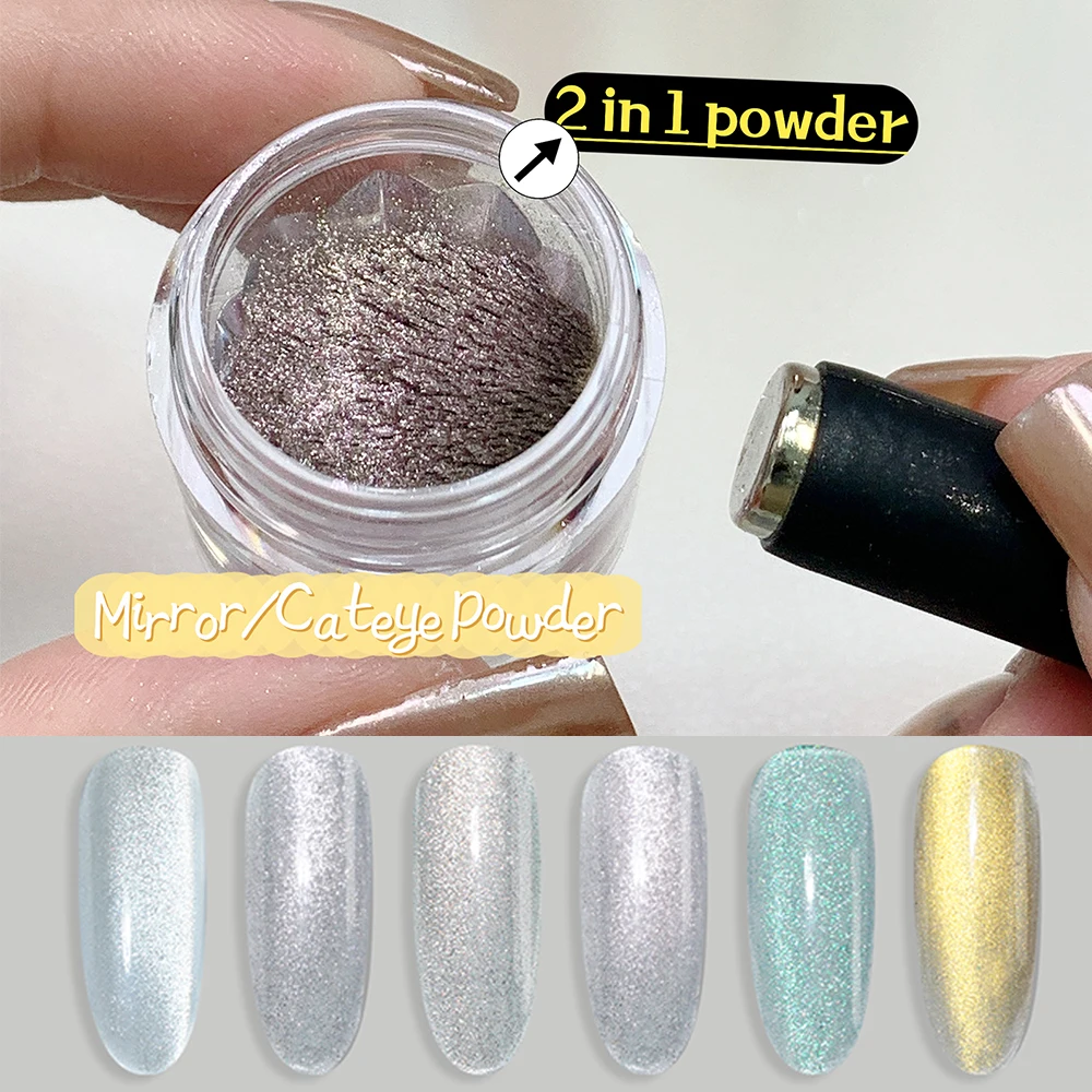 Chroom Nagelpoeder Kit Met Witte Parel Metallic Holografische Pigment D Cat Eye Design Body Glitter En Nail Art Set