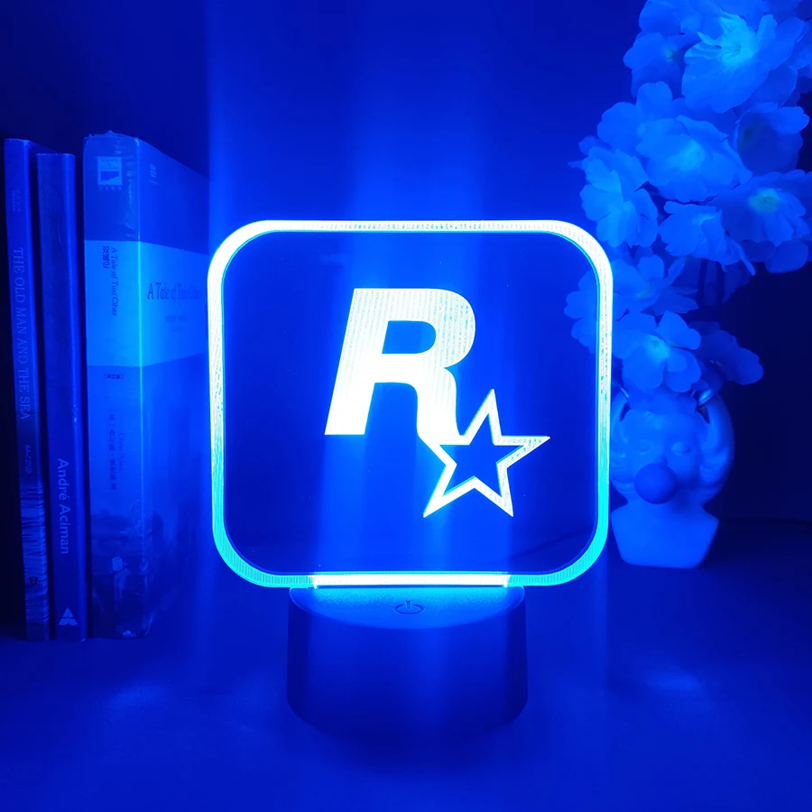 Grand Theft Auto V Game LOGO Rockstar 3D LED Neon Night Light Bedroom Bedside Decoration Birthday Gift for Friend Fans Lava Lamp