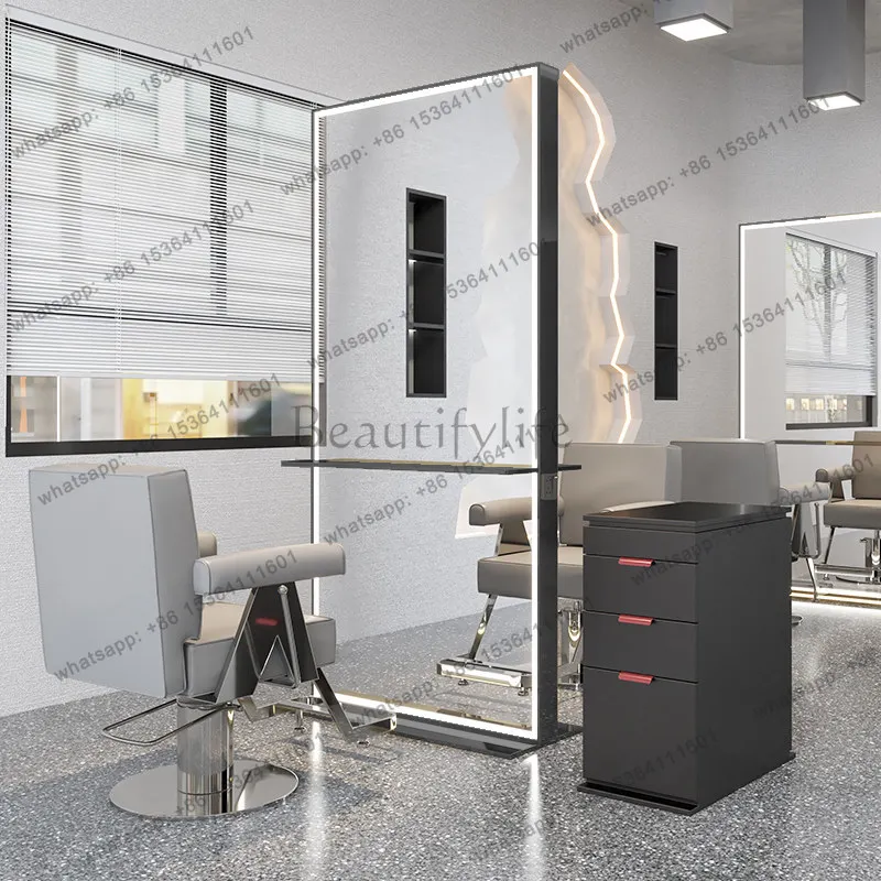 Hochwertiger, trendiger Friseurspiegel, spezieller ein- und doppelseitiger Standspiegel, Friseurspiegel für den Haarschnitt.