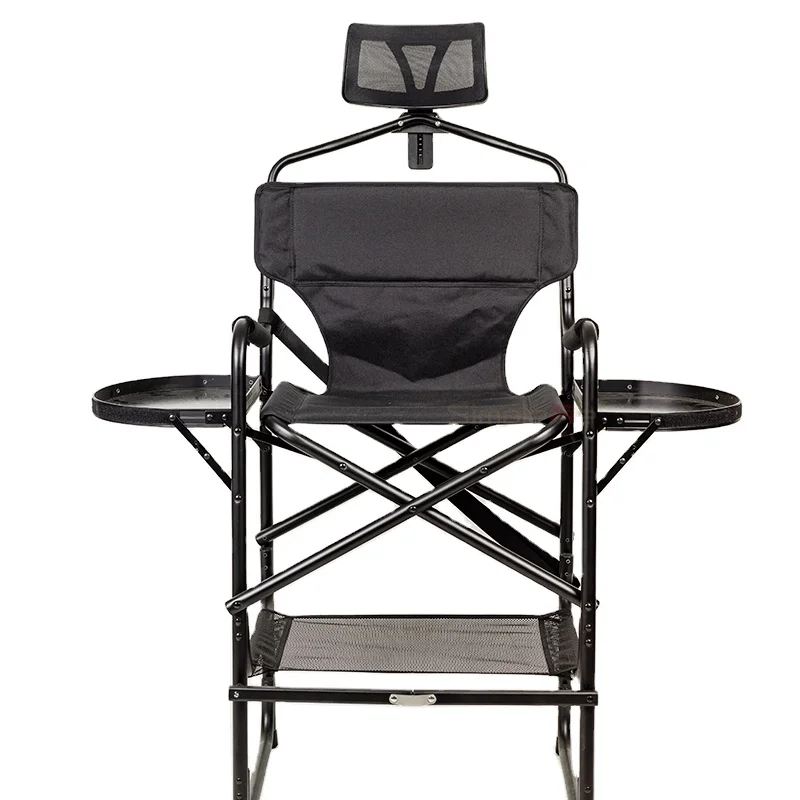 Modern 29-inch Black Foldable Metal Barber Chair Portable Outdoor and Workshop Salon