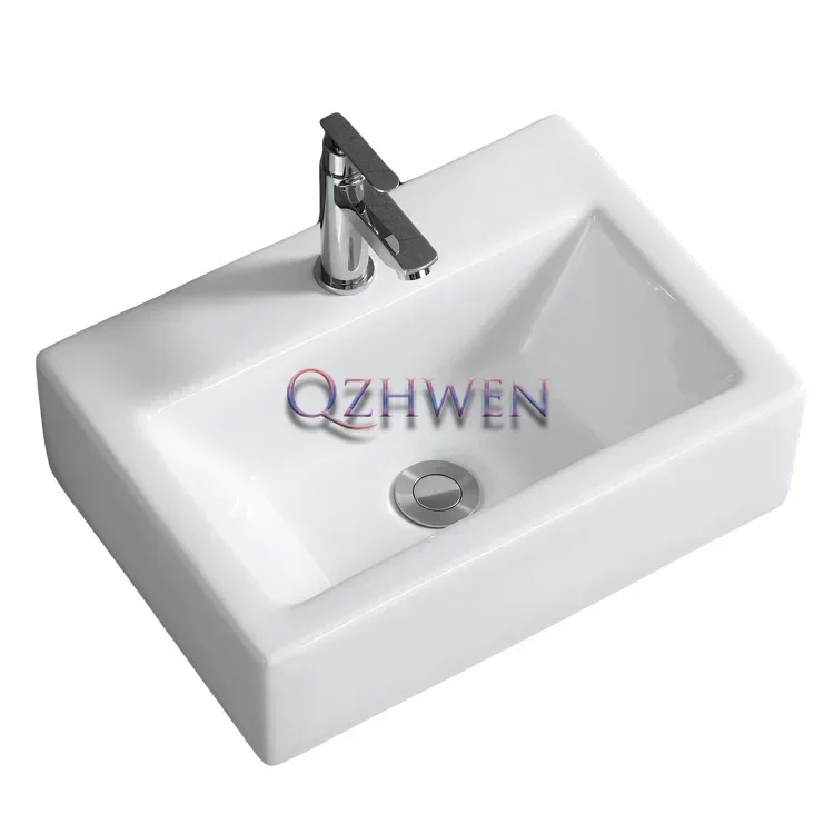 Wall-mounted Ceramic Washbasin Mini Narrow Bathroom Sink Balcony Countertop Hand Wash Pool Washroom Laundry Sink with Drainer