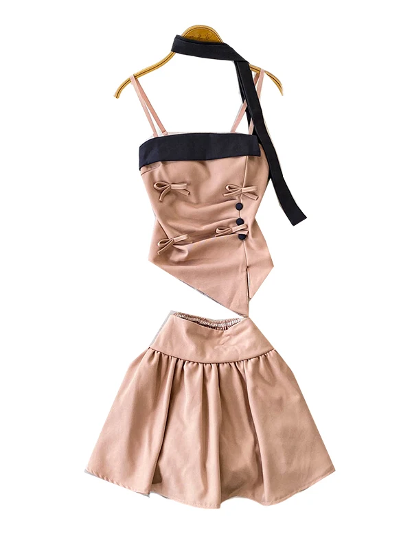 Set aus asymmetrischem Oberteil und Rock mit hoher Taille und schmaler Passform und Sa Faionable Color Blo Design Damen-Sommer-Outfit, zweiteiliges Set