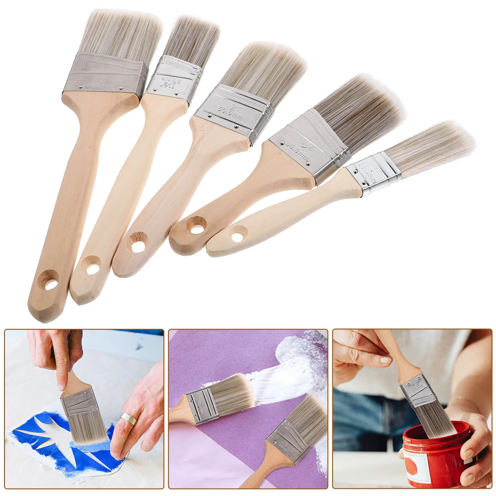 家具、アート、油絵、木工などに使える、人間工学に基づいたデザインのハンドルが付いた、5本セットの壁絵用筆。ハロウィン、クリスマス、新年に最適。