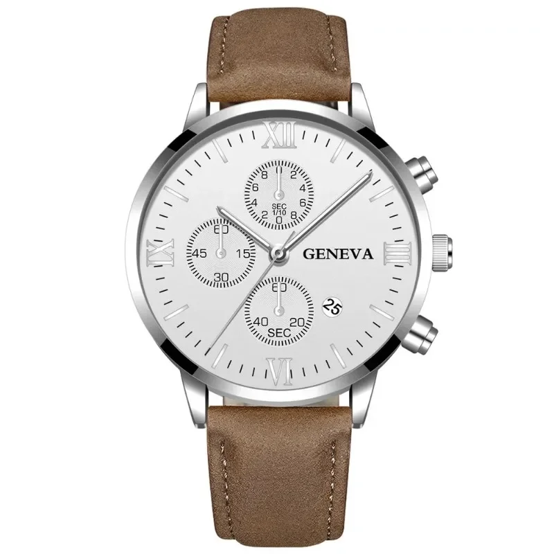 Geneva Men Sport Watch Fashion Date Alloy Case Synthetic Leather Analog Quartz  Male Clock Top Brand Luxury Relogio Masculino