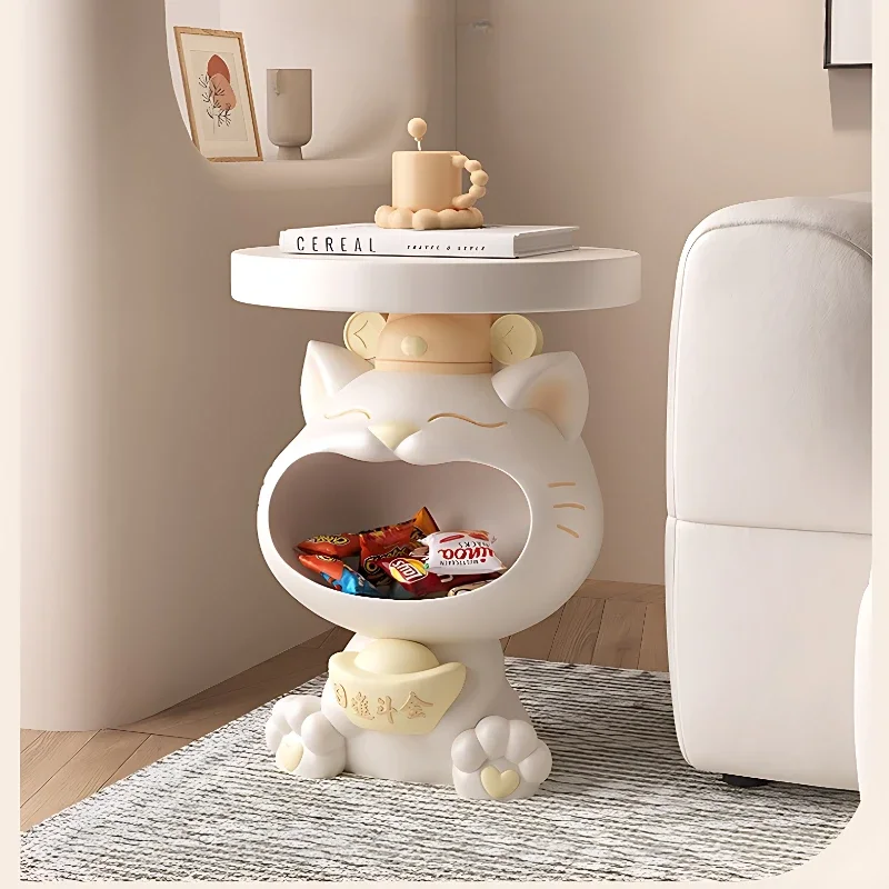 Cream Style Big Mouth Lucky Cat Storage Side Table Floor-standing Ornaments Cute Bedroom Sofa Side Living Room Home Decorations