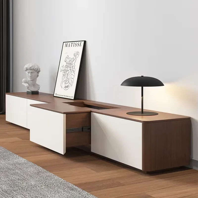 Modern Walnut Chipboard Floor to Ceiling TV Cabinet for Living Room Fits 60-64 Inch TVs