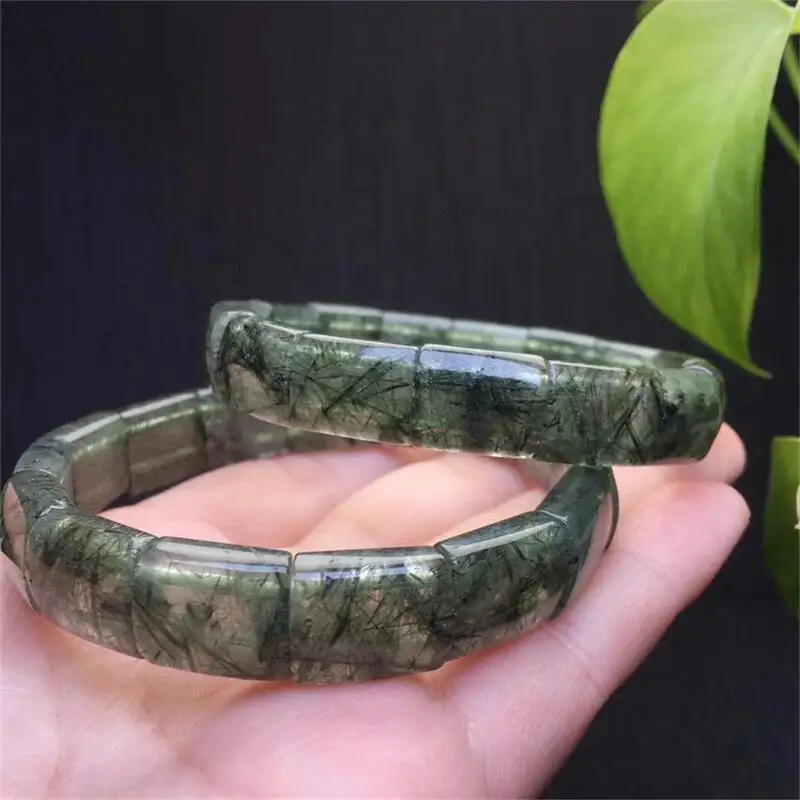 11MM Natural Green Rutilated Quartz Bangle Crystal Reiki Healing Stone Fashion Jewelry Gifting Gift For Women 1pcs