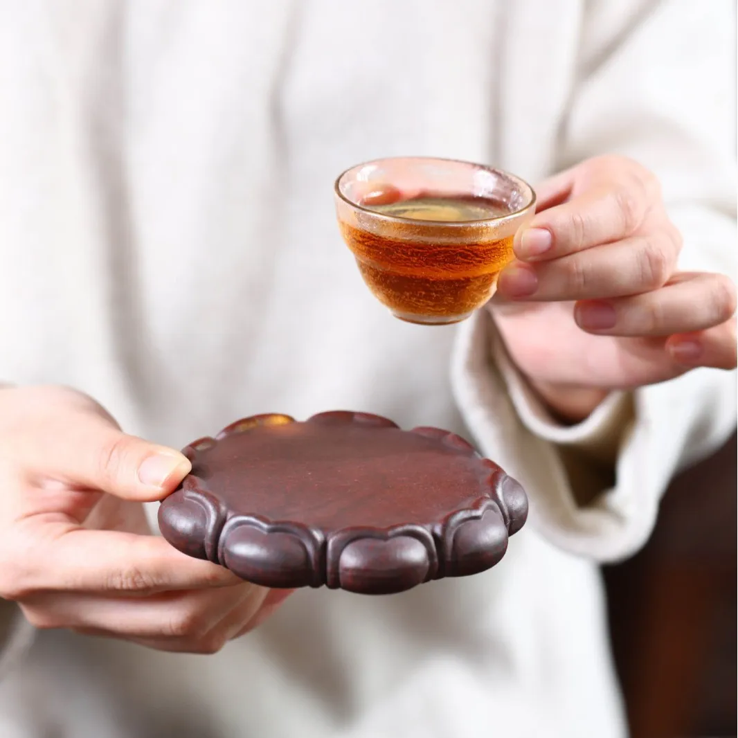 Yixing Purple Lotus Base, Handmade Ancient Red Clay Cup Mat, Teapot Lid Holder, Vintage Tea Tray Decoration, Zen-Inspired And