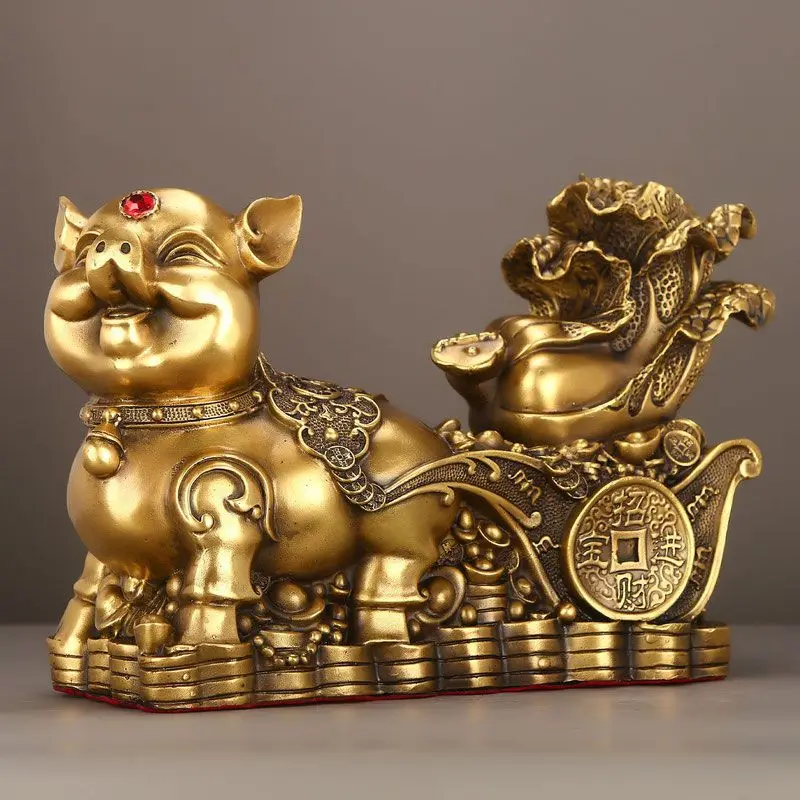 Copper pig ornament, brass piggy bank, living room entrance decoration handicraft, large.