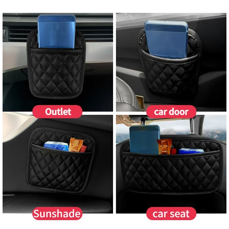 PU Leather Car Organizers Pocket Bags Car Storage Box Auto Cards Phone Key Storage Bag Sticky Pouch Car Interio Accessories