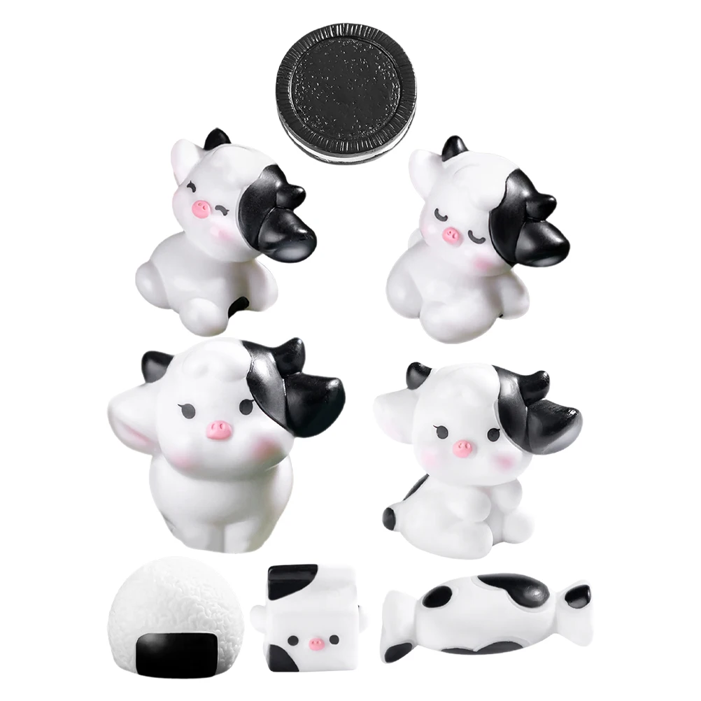 

8pcs Black White Mini Cow Figurines Resin Garden Decoration Landscape Accessories Desk Shelf Decor Cow Statues Lawn