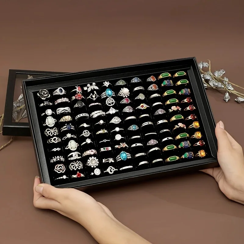 

100 Slots Jewelry Display Box With Transparent Cover Earrings Ring Storage Case Household Store Use Jewelry Display Organizer