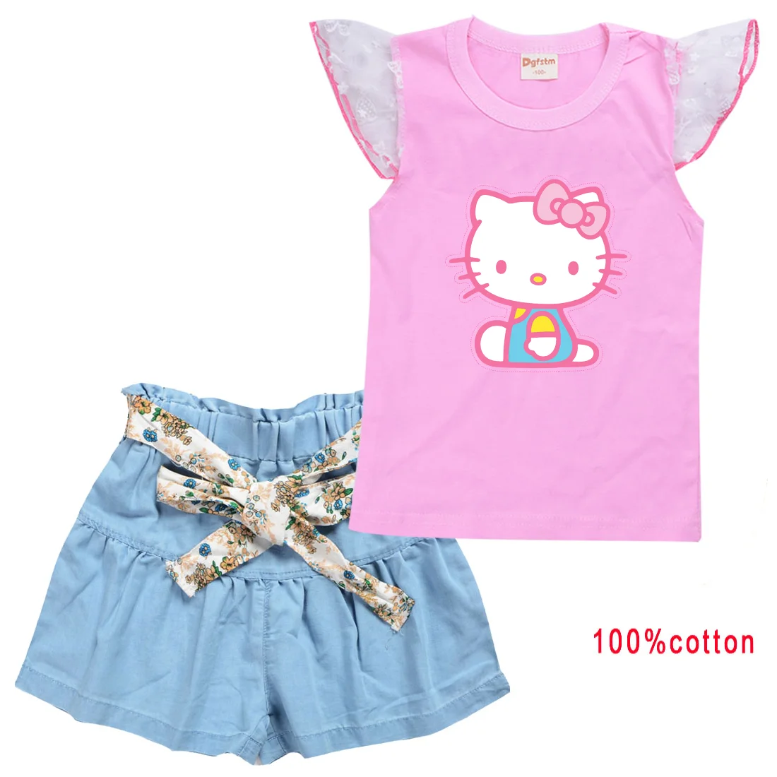 Hello Kitty Girls Clothing Outfits Summer T-shirt Shorts 2pc/Sets Clothes Casual Sports Tracksuits comfort outfits Pyjamas