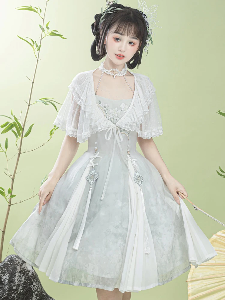 Original Princess Lolita Dress Cos Chinese Style Slim Fit Elegant Lolita Cheongsam Style Dress Fashion Shawl Dress Set