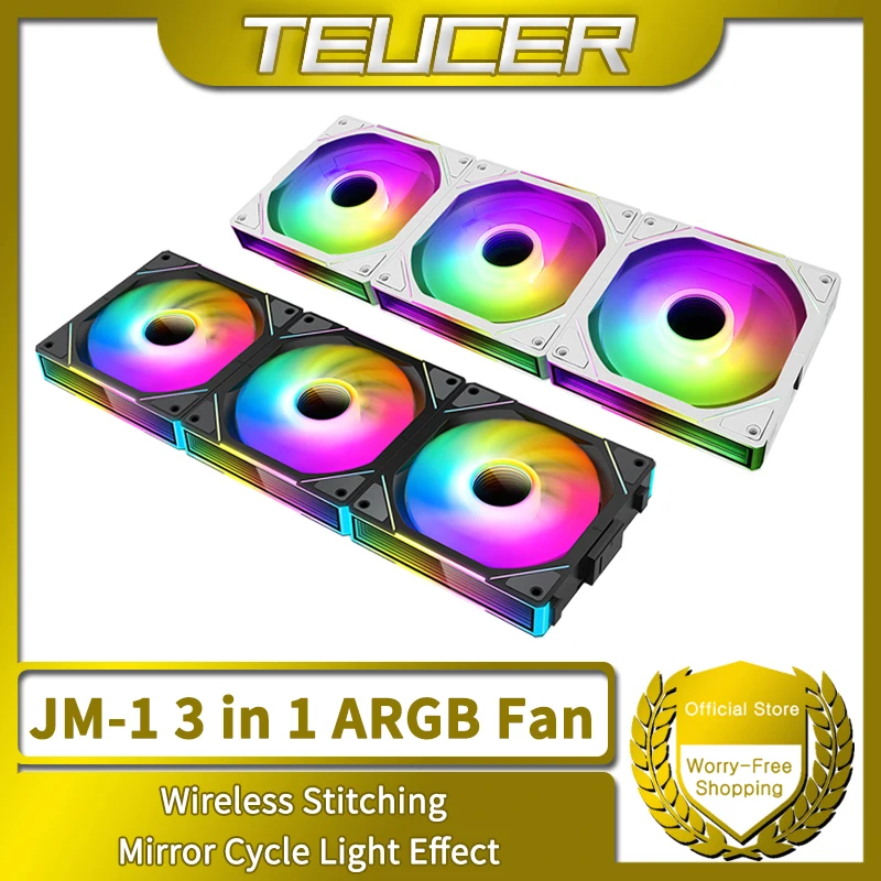 TEUCER JM-1 ARGB Fan 3 in 1 RGB Mirror Cycle Light Effect 800-2000RPM PWM Water Cooling 360mm  PC Cooler Fan Kit