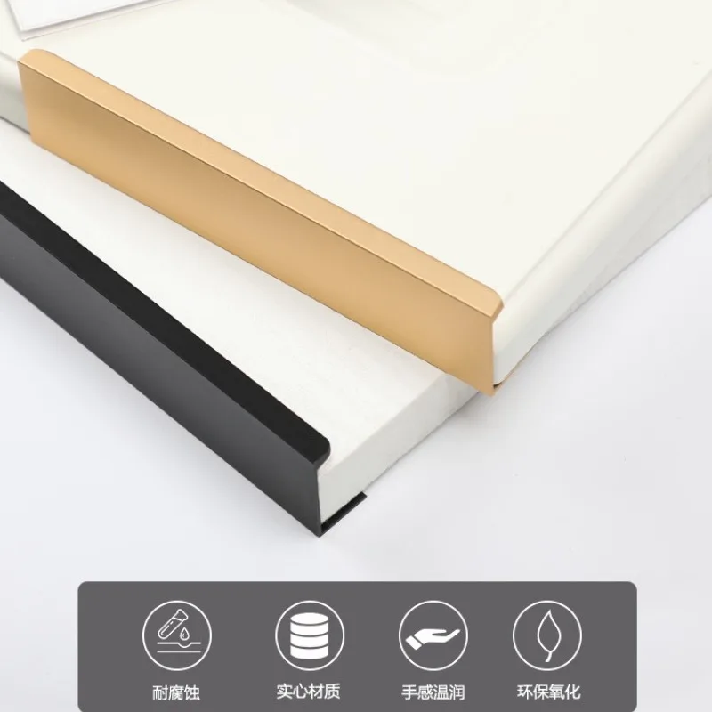 مقابض أبواب طويلة حديثة وبسيطة بحافة سوداء وختم خزانة مخفية تسحب لخزائن الأدراج والأثاث غير المثقوب