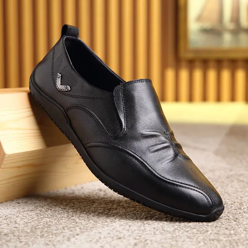 Genuine Leather Shoes Men Business Office Lazy Wear Bean Shoes Elegant Luxury Handsome Flats Loafer Boat Shoe Walking Driving 45