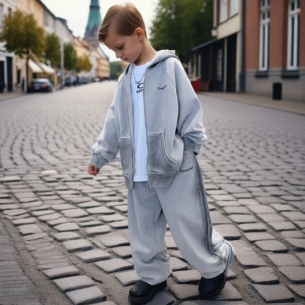 

Boys Hooded Set 2025 Autumn Stylish Gradient Color Tracksuit Two-Piece Casual Loose Sportswear for Kids Teen Children Clothes