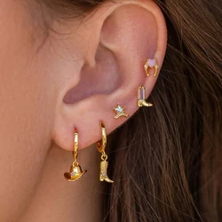 Fashion Gold Silver Color Hat Boot Hoop Earrings for Women Stainless Steel Pendant Piercing Earrings Jewelry New Arrival 2023
