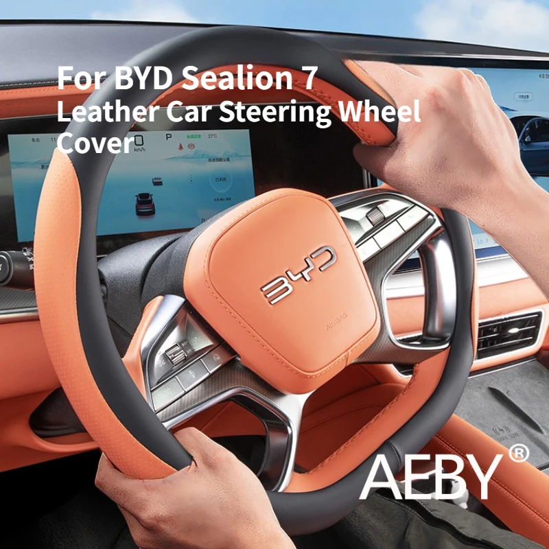

AEBY For BYD Sealion 7 2024 Steering Wheel Cover, Leather Sport Design Anti-Slip Car Steering Wheel Case Interior Accessories