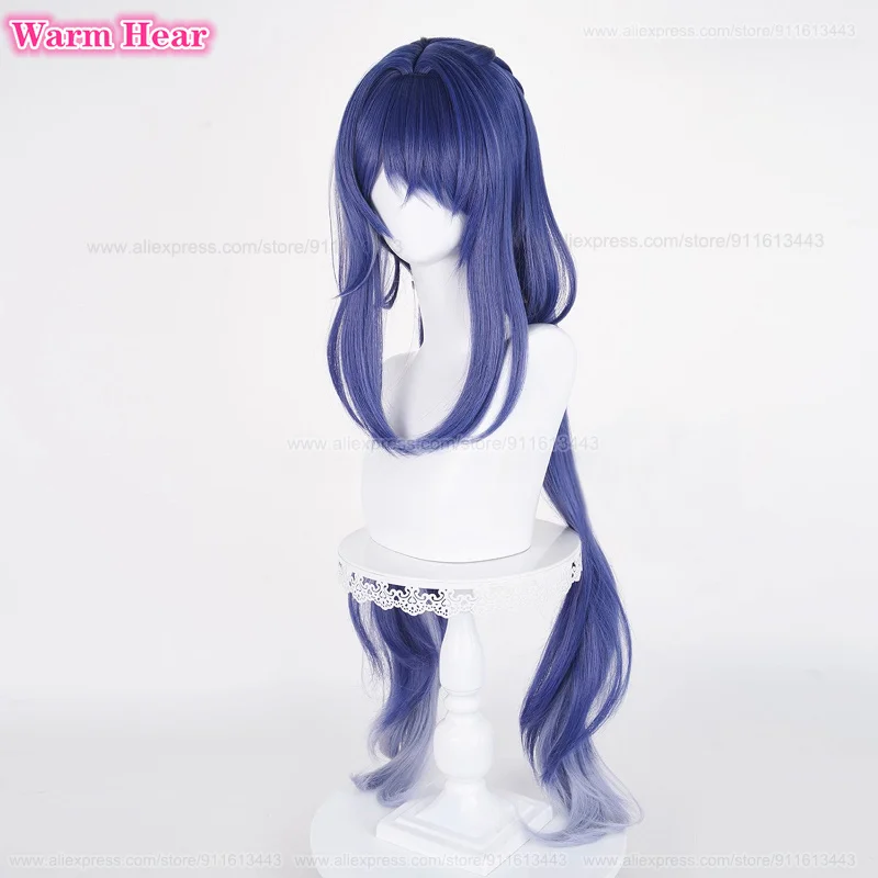 Peruka do Cosplay Anime Lauma Syntetyczne Włosy Długie 100cm Niebieski Gradient i Uszy Odporne na Ciepło Włosy na Halloween + Czepek pod Perukę