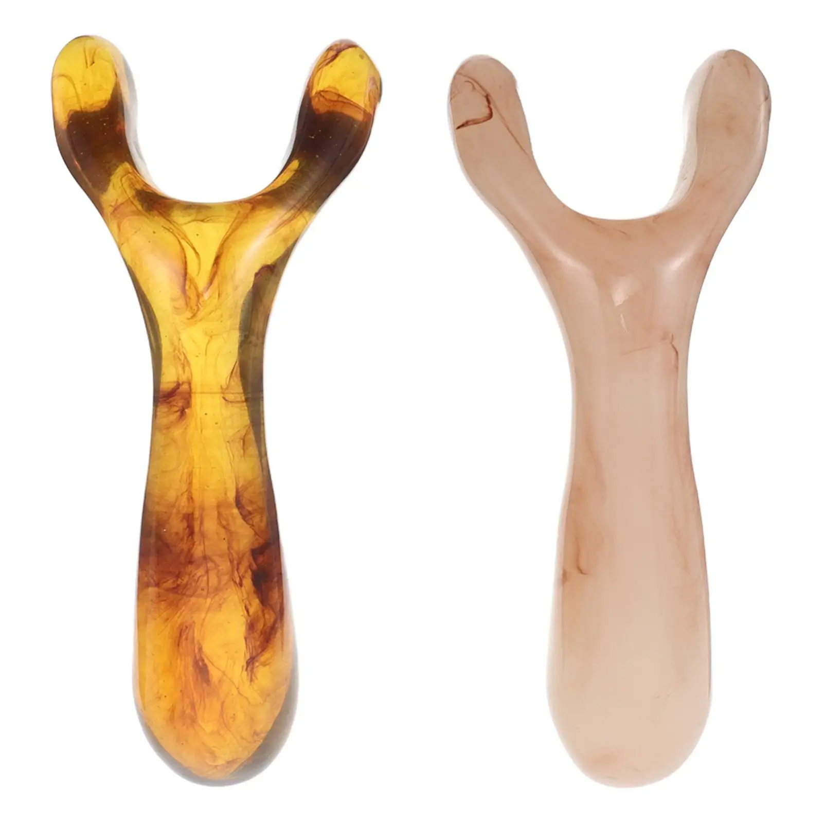 

2Pcs Two-prong Nose Scraper Facial Massager Beige Amber Head Scratcher Scalp Comb Hand Held Tool Headache Relief Meridian Care