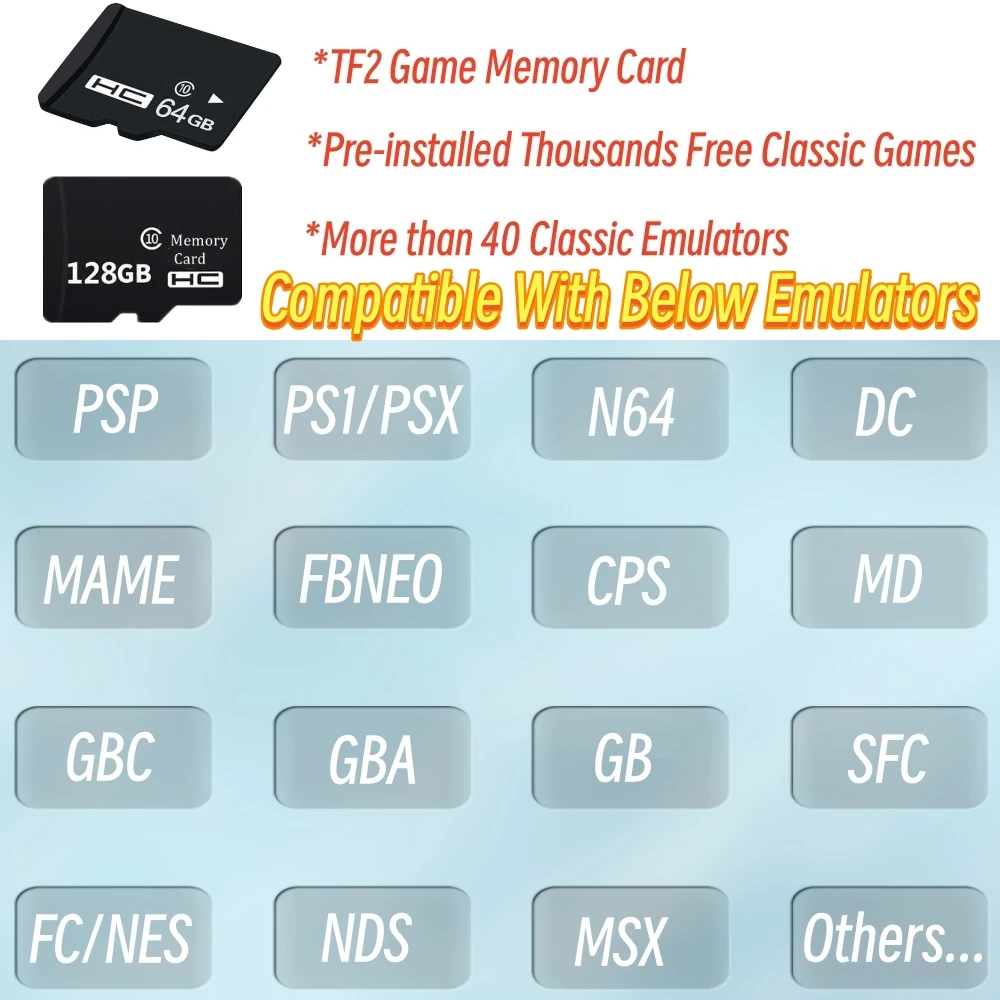 أحدث بطاقة الألعاب لوحدة التحكم في الألعاب RG34XX TF2 بطاقة الذاكرة 64 جيجابايت 128 جيجابايت مع 30000 ألعاب مجانية RG 34XX TF بطاقة استبدال الملحقات