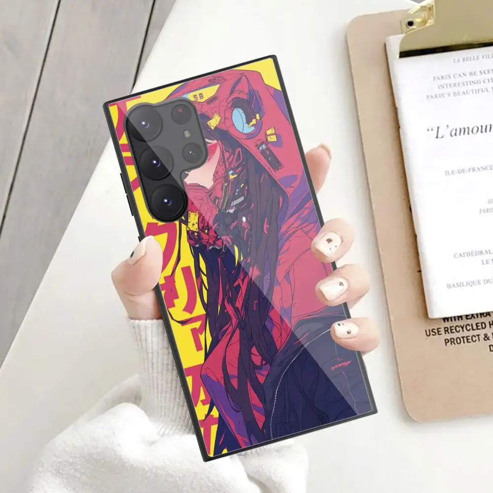 Magical Girl Phone Case For Samsung Galaxy S24 S23 S22 S21 S20 Ultra FE Plus Black Glass Case Cover image 2