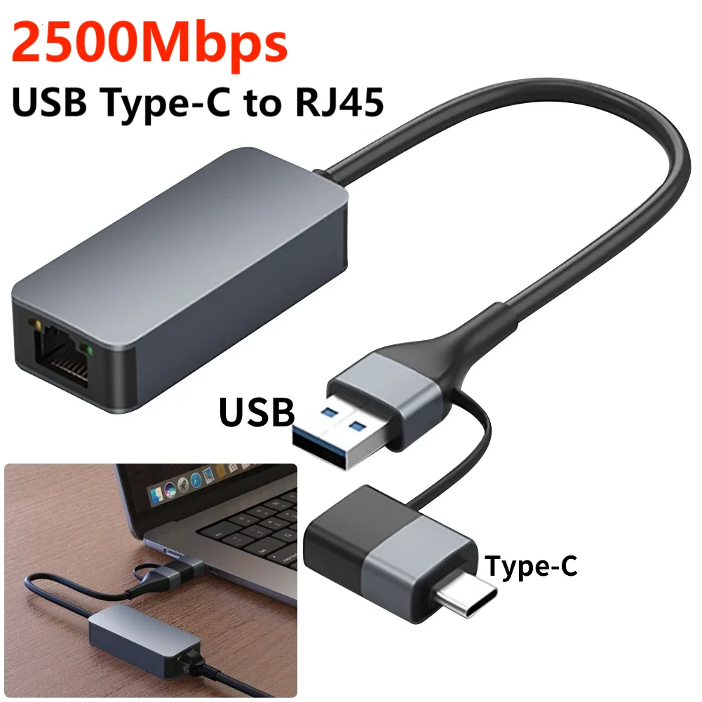 2500Mbps USB C 2.5G Ethernet Gigabit Adapter USB3.0 Type C to Network Card RJ45 LAN 2.5Gbps USB 3.0 Converter for PC Laptop Mac