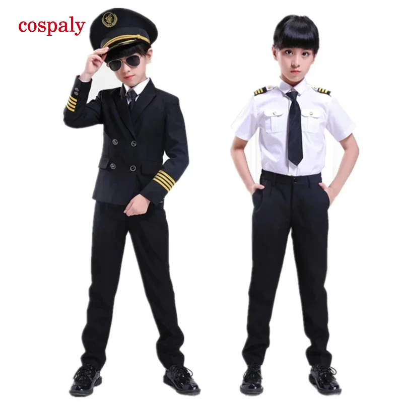 Kids Pilot Costumes Children Cosplay For Boys Girls Flight Attendant Costume Airplane Aircraft Air Force Performance Uniforms