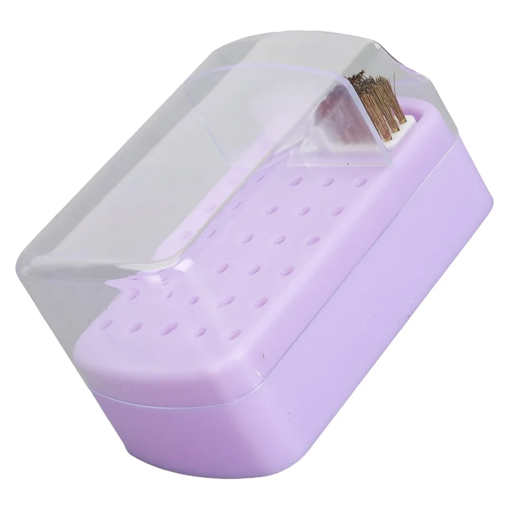 30 Holes Nail Drill Bit Holder Dustproof Cleaning Brush Nail Drill Bit Container Double Brush Design