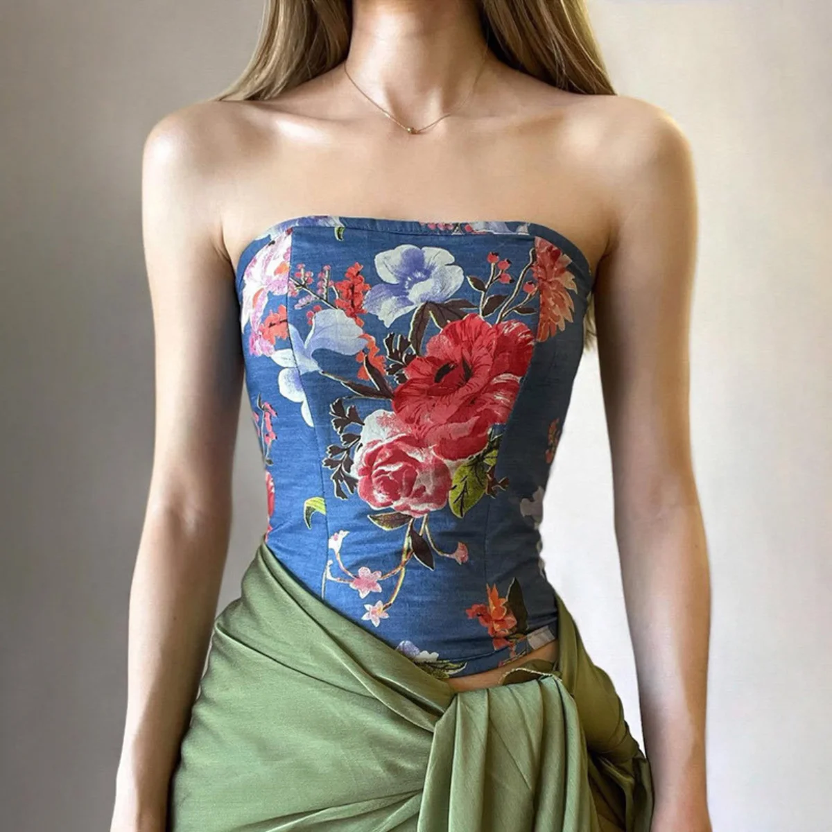 Floral Printed Tops Y2K Tube Top Woman's Corset Summer Hollow Out Strapless Vest Going Out Crop Top Fashion Slim Club Streetwear