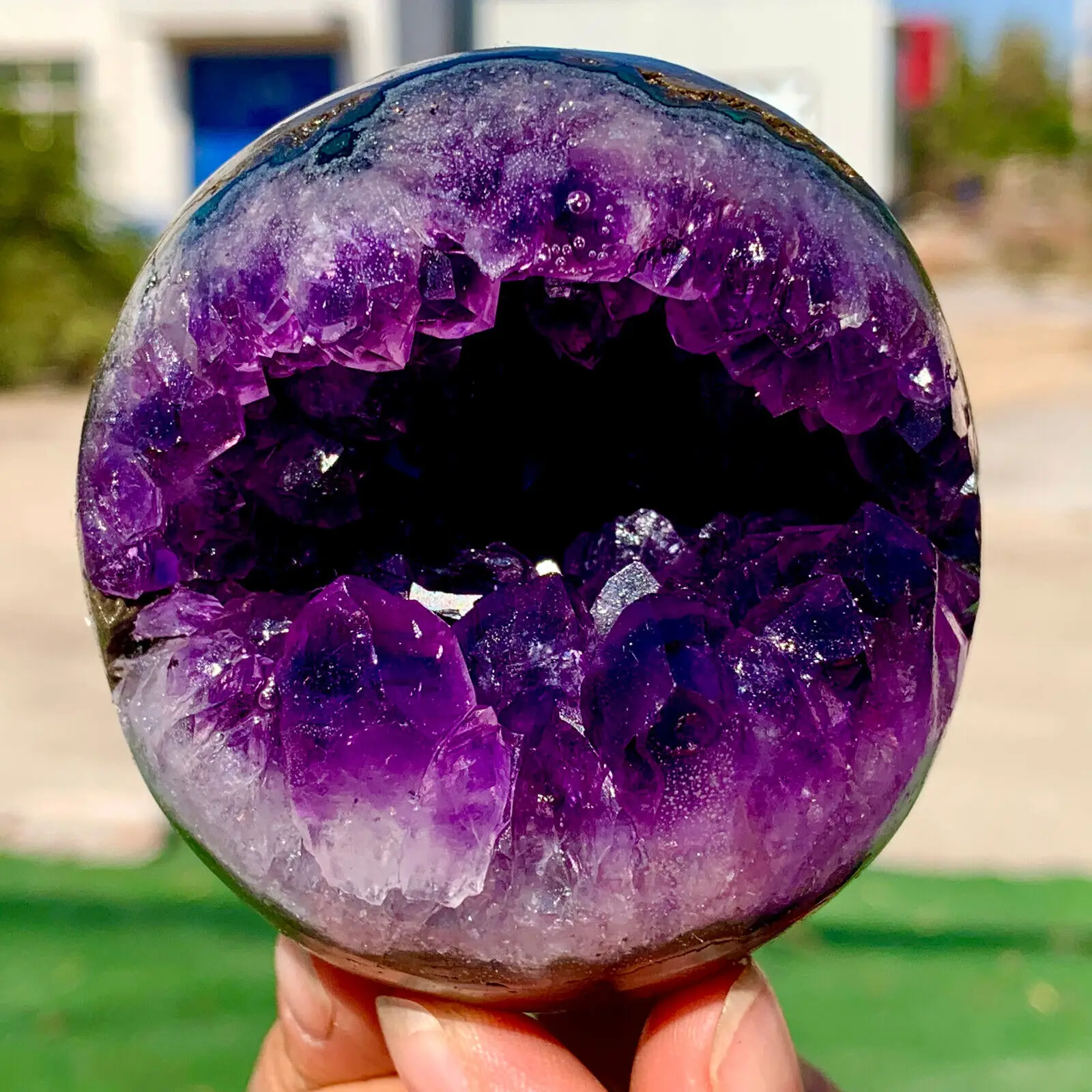 

Natural Uruguayan Amethyst ball Quartz crystal open smile ball therapy Reiki healing