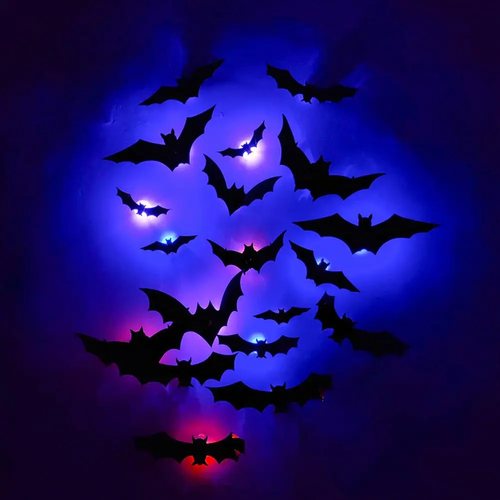 Luminous Glow In The Dark 3D Halloween Bat Wall Decals For Kids Room Wall Decor Realistic Black Pvc Easy Peel Stick Diy Party Decoration 24Pcs