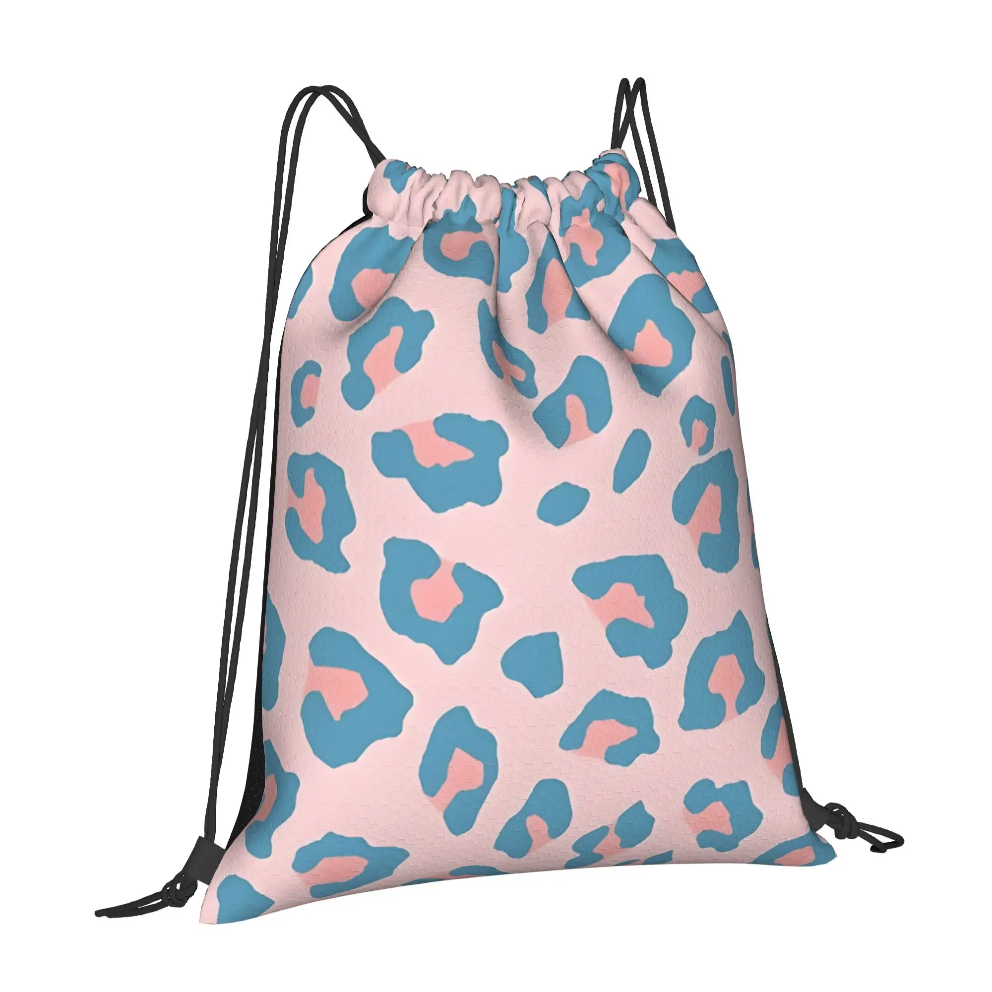 Leopard Print   Peachy Blue Original Leopard Print Portable Travel Drawstring Backpack Riding Backpack Gym Shoes Drawstring Bags