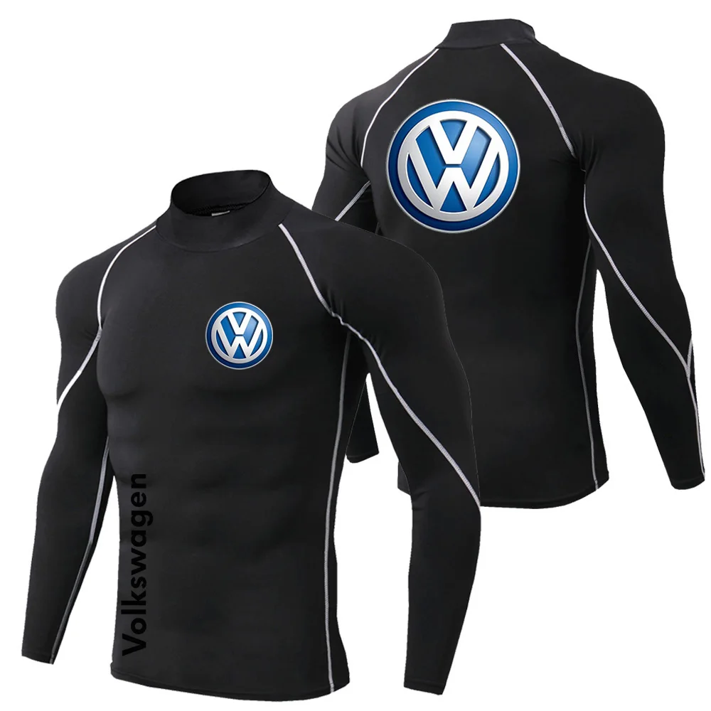 Popular Volkswagen printed men's tight fitting long sleeved T-shirt, gym exercise quick drying top