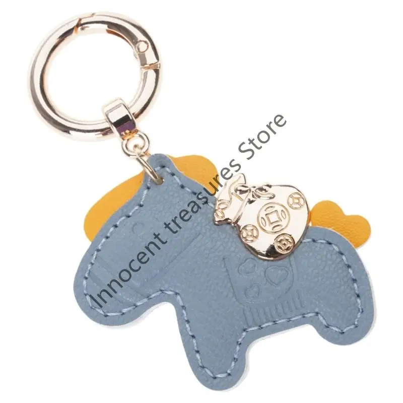 3XUA Cartoon Horse Designs Leather Keychain Pendant Symbolizing Immediate Riches