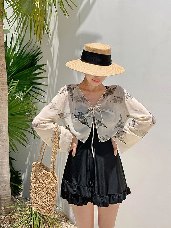 

2026 New Sle Beautiful Bla-Piece Swimsuit for Women Thermal Bathing Long Sve Casual Swimwear Meat Covering