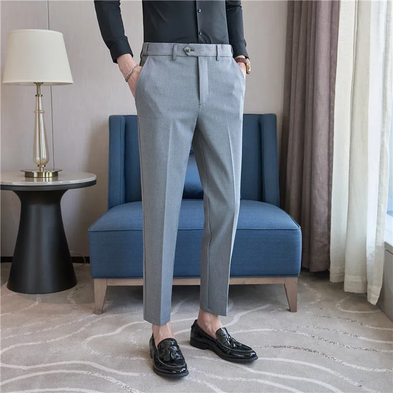 Men Suit Pant 2024 Autumn Elastic Waist Dress Pants Solid Business Casual Slim Fit Office Social Trousers High-quality Clothing