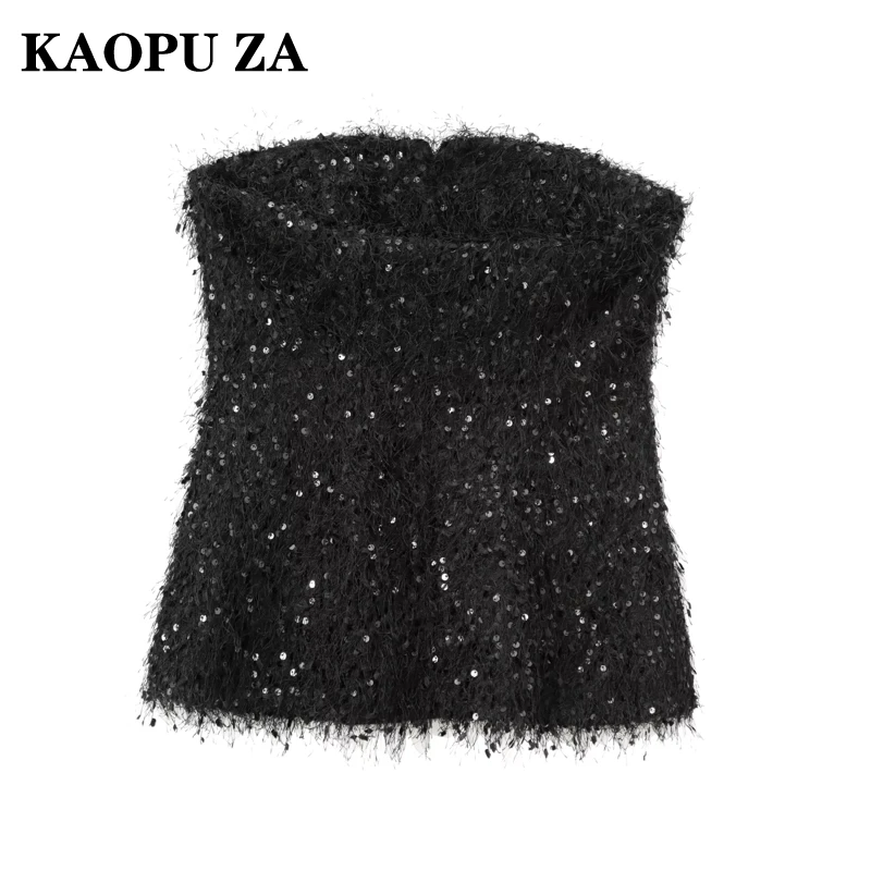 KAOPU ZA 2024 Autumn Woman Evening Party Crop Top Top Vest Sexy Lady Single-breasted Sleeveless Waistcoat Slim Shoulder Gilet