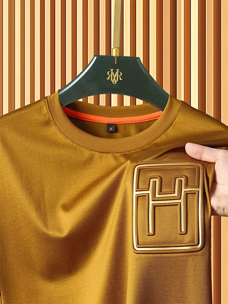 

Мужская футболка из льняного волокна с коротким рукавом, круглым вырезом, летняя, легкая, с роскошной текстурой, повседневная, универсальная, модная, цветная