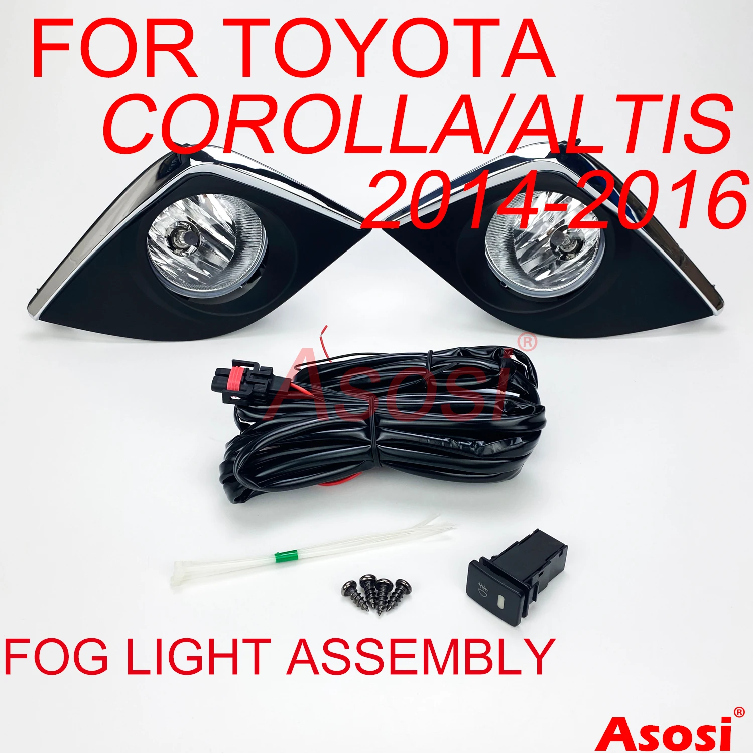 

Front Bumper Fog Lights Kit For Toyota Corolla Altis L / LE ECO 2014 2015 2016 (U.S Type ) With Bulb Switch Wire Bezel