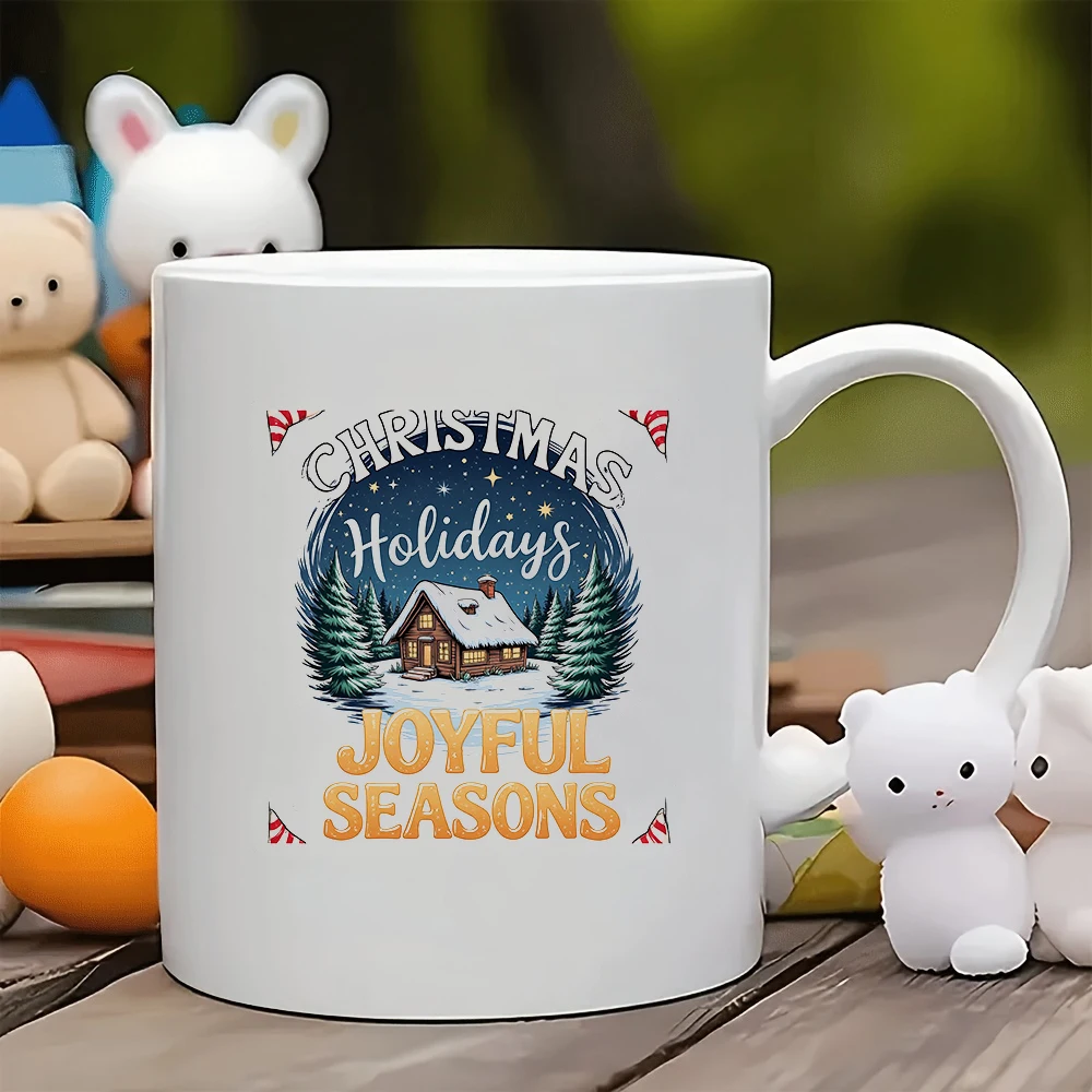 11oz Mug + Cartoon Christmas Night Sky Cabin Cup Christmas Gift Kids Cup Family Office Coffee Cup Set